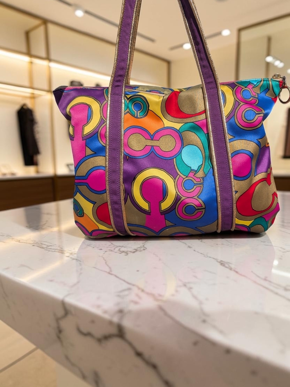 Coach Poppy Pop-Art Op Art Multicolor Satin Tote Bag … - Gem